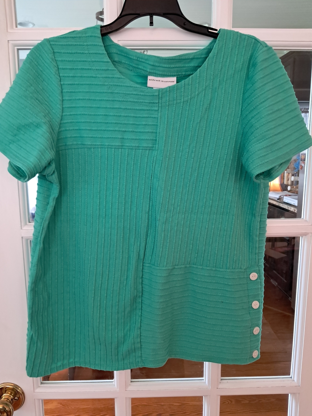 Alfred Dunner Teal Ribbed Short-Sleeve Patchwork Top